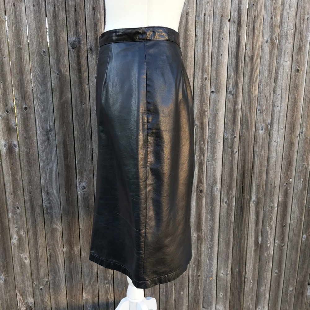 Morgan Taylor Vintage Black Leather Skirt Size 10 - Picture 4 of 5